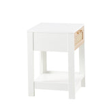 ZUN 15.75" Rattan End table with drawer, Modern nightstand, side table for living room, bedroom,white W126573112