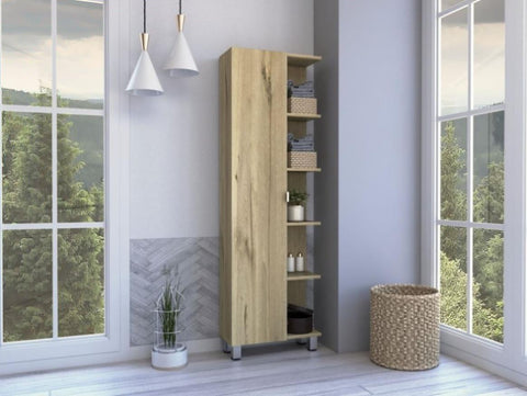 ZUN Portland 5-Shelf Linen Cabinet Light Oak B06280251