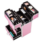 ZUN 4 Tier Lockable Cosmetic Makeup Train Case with Extendable Trays Pink 80010757