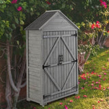 ZUN 39.56"L x 22.04"W x 68.89"H Outdoor Storage Cabinet Garden Wood Tool Shed Outside Wooden Closet with 31414436