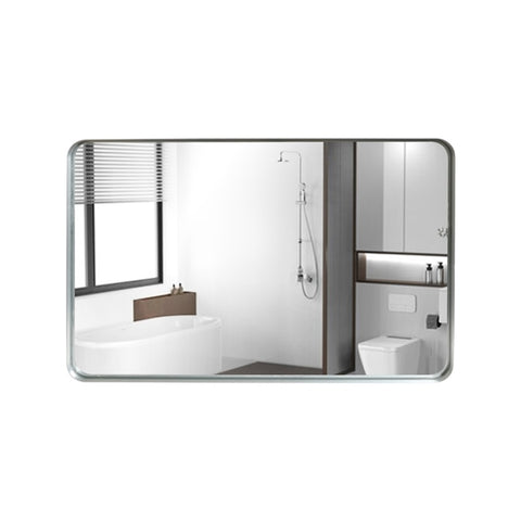 ZUN 30x20inch Glossy Brushed Silver Rounded Corner Rectangle Bathroom Mirror For Wall Metal Frame Deep W2091126978