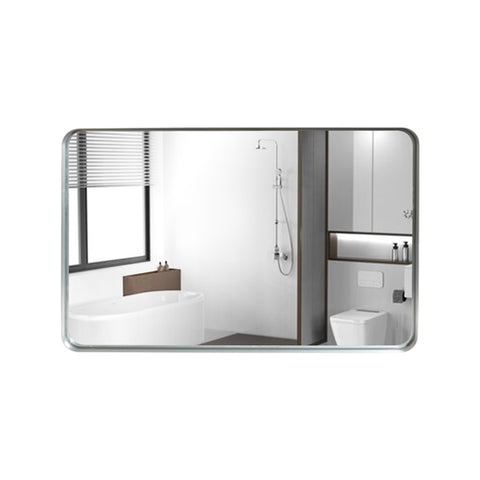ZUN 36x30inch Glossy Brushed Silver Rounded Corner Rectangle Wall Mirror For Bathroom Metal Frame Wall W2091126974