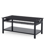 ZUN Lift and Lift Coffee Table with Hidden Dividers and Storage Shelves, Lift and Lift Tempered Glass W1781111753