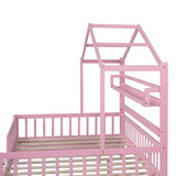 ZUN Wooden Full Size House Bed with Twin Size Trundle,Kids Bed with Shelf, Pink WF301683AAH