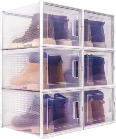 ZUN Storage Shoe Box; Foldable Clear Sneaker Display Box; Stackable Storage Bins Shoe Container W2181P164292