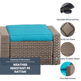 ZUN Pool Patio Garden Square PE Rattan Wicker Brown Outdoor Ottoman Foot Stool With Coffee Table W1828P148527