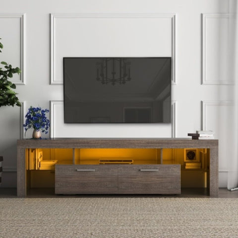 ZUN 20 minutes quick assembly brown simple modern TV stand with the toughened glass shelf cabinet W67943603