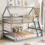 ZUN Twin over Full House Bunk Bed with Built-in Ladder,Gray WF287558AAE