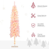 ZUN HOMCOM 6FT Prelit Pencil Artificial Christmas Tree with Snow Flocked Branches, LED Lights, Downswept W2225137783