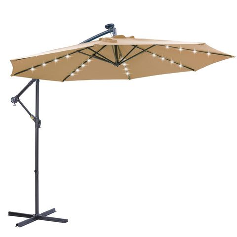 ZUN 10 FT Solar LED Patio Outdoor Umbrella Hanging Cantilever Umbrella Offset Umbrella Easy Open W41917531