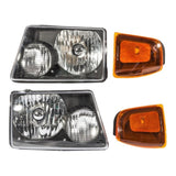ZUN 4pcs Front Left Right Car Headlights Corner Signal Lamps for Ford Ranger 2001-2011 Black Housing & 64639369