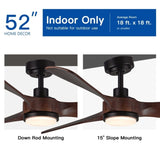 ZUN 52 in. Integrated LED Indoor Brown Wood Ceiling Fan with Light Kit and Remote Control W136782187