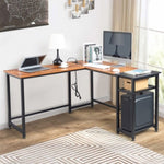 ZUN L-Shaped Desktop Computer Desk with Power Outlets & Shelf Tiger wood 55143353