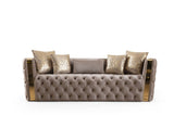ZUN Naomi Button Tufted Sofa with Velvet Fabric and Gold Accent in Taupe B00961115