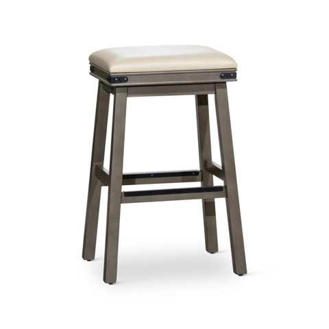 ZUN 30" Bar Stool, Weathered Gray Finish, French Gray Leather Seat B04660633