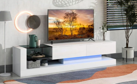 ZUN On-Trend TV Stand with Two Media Storage Cabinets Modern High Gloss Entertainment Center for 75 Inch WF293969AAK