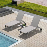 ZUN Chaise Lounge Outdoor Set of 3, Lounge Chairs for Outside with Wheels, Outdoor Lounge Chairs with 5 W1859109851