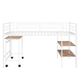 ZUN Twin Size Metal Loft Bed with Desk and Shelves,White MF292498AAK