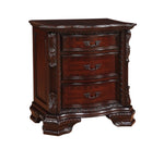 ZUN 1pc Traditional Nightstand End Table with Three Storage Drawers Brown Cherry Decorative Drawer Pulls B011P143963