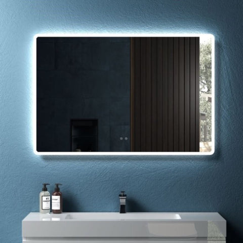 ZUN 48" W x 32" H Modern Wall Mounted LED Backlit Anti-Fog Rounded Rectangular Bathroom Mirror with US W1865108997