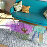 ZUN Acrylic Rainbow Color Coffee Table, Iridescent Glass End Table Round Side Table Modern Accent Table 32974668