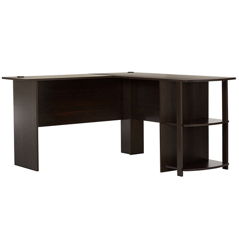 ZUN L-Shaped Wood Right-angle Computer Desk with Two-layer Bookshelves Dark Brown 28876635