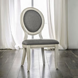 ZUN Set of 2 Padded Gray Fabric Dining Chairs in Antique White Finish B016P156827