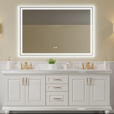 ZUN 60×40 inch LED-Lit bathroom mirror, wall mounted anti-fog memory Large Adjustable Brightness front W1820120237