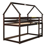 ZUN Twin over Twin Loft Bed with Roof Design, Safety Guardrail, Ladder, Espresso W50446269