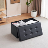 ZUN FCH 76*38*38cm Glossy Pull Point PVC MDF Foldable Storage Footstool Black 91658138