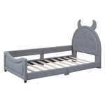 ZUN Twin Size Upholstered Daybed with Rabbit Ear Shaped Headboard, Gray WF308906AAE