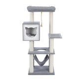 ZUN Cat Tree 52 Inches Multi-Level Modern Wooden Cat Tower with Hammock and Scratching Posts and Cat 68268994