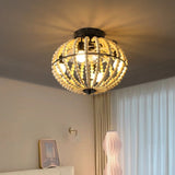 ZUN Beaded Fan lamp Wood Beaded Chandelier Oak White W1340137049