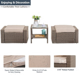 ZUN Wholesale Rattan Wicker Brown Footstools And Ottomans Small Patio Furniture Set With Coffee Table W1828P149758