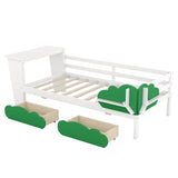 ZUN Twin Size Daybed with Desk, Green Leaf Shape Drawers and Shelves, White WF303126AAK