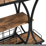 ZUN Industrial Black Bar Cart with Wine Rack and Glass Holder 25577296