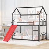 ZUN Twin Over Twin Metal Bunk Bed With Slide,Kids House Bed Black+Red MF313919AAJ