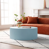 ZUN Handcrafted Round Coffee Table End table with Elegant Relief Detailing, Light Blue W87676997