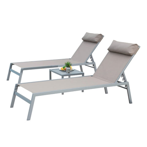 ZUN Patio Chaise Set of 3, Aluminum Chairs with 5 Adjustable Positions, Outdoor Chaise W1859109866
