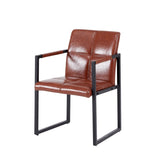 ZUN Brown modern european style dining chair PU leather black metal pipe dining room furniture chair set W29980865