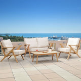 ZUN 2 Pieces Patio Furniture Chairs, Set of 2 Outdoor Acacia Wood Sofa Set with Soft Seat for Garden, W1516P157895