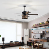 ZUN 52 Inch Farmhouse Ceiling Fan with Lights and Remote,3-Lights Ceiling Fan with Caged Light Fixture W1592123241