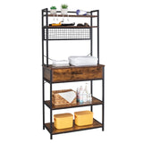 ZUN 5-Tier Kitchen Bakers Rack with 10 S-Shaped Hooks and 1 drawer , Industrial Microwave Oven Stand, 19675615