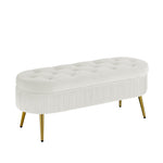 ZUN Storage bench velvet suit a bedroom soft mat tufted bench sitting room porch oval footstool creamy W1359120065