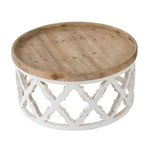 ZUN 31.9x31.9x15.7" Rustic Round Wooden Coffee Table, White W2078125379