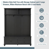 ZUN ON-TREND Modern Style Hall Tree with Storage Cabinet and 2 Large Drawers, Widen Mudroom Bench with 5 WF306450AAB