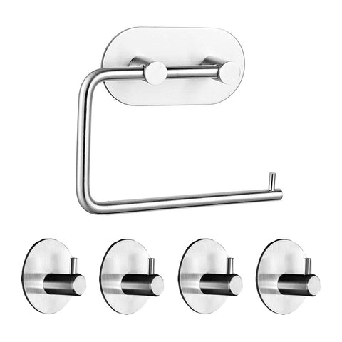 ZUN Rustproof SUS304 Stainless Steel Adhesive Hooks Bathroom Accessories Set Towel Hook Tissue Holder 62651439