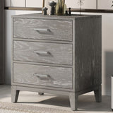 ZUN Modern Concise Style Gray Wood Grain Three-Drawer Nightstand with Tapered Legs and Smooth Gliding WF300182AAE