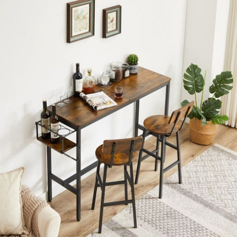 ZUN Bar Table Set with wine bottle storage rack. Rustic Brown, 47.24'' L x 15.75'' W x 35.43'' H. W116294391