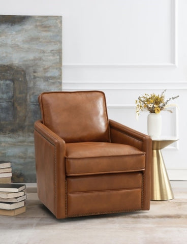 ZUN ACME Rocha Accent Chair w/Swivel, Brown Leather Aire AC01886